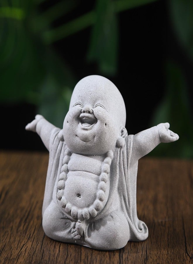 Hoohnnaa Laughing Buddha, Buddha Statue for Home, Feng Shui Decor for Zen Garden, Sandstone Small Laughing Buddha Statue for Good Luck Decorations, Zen Decor for Home Outdoor Garden Office (Laughing Buddha) - Image 1